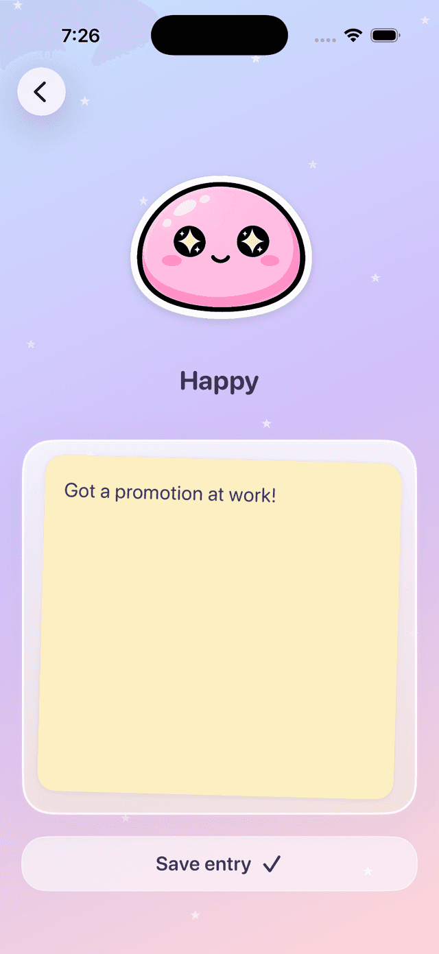 Moody Mochis journal entry screen